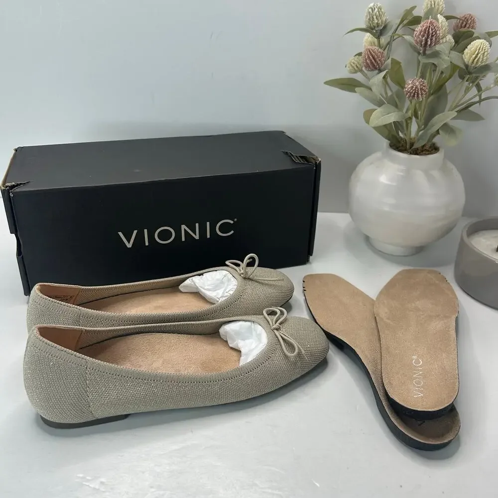 Vionic Klara Knit Square Toe Flats Oat Gold Women's 6.5 M Comfort Arch Support - Picture 1 of 11